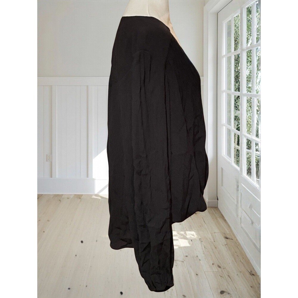 FREE PEOPLE Women's Check On It Wrap Top Black Balloon Sleeve Draped Blouse Sz L - Picture 6 of 13